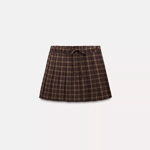 Zara Checkered Mini Skirt in Brown